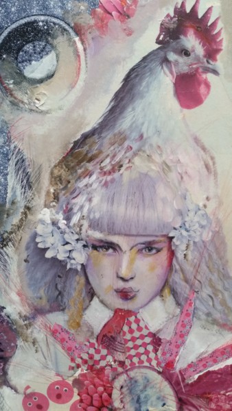 Painting titled "LA BELLE POULE" by Marianne Merle, Original Artwork, Collages