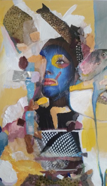 Painting titled "FEMME BLEU" by Marianne Merle, Original Artwork, Collages
