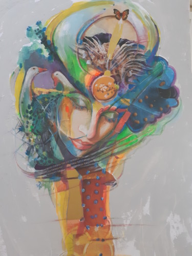 Картина под названием "totem feminin sophia" - Marianne Merle, Подлинное произведение искусства, Коллажи