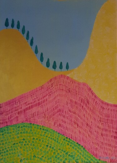 Картина под названием "Running up that hill" - Marianne Monto, Подлинное произведение искусства, Акрил Установлен на Деревян…