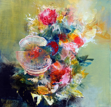 Painting titled "# Bloom 04 - Fleurs…" by Marianne Quinzin, Original Artwork, Acrylic Mounted on Wood Stretcher frame