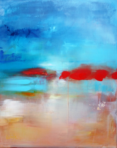 Painting titled "Mirage turquoise" by Marianne Quinzin, Original Artwork, Acrylic Mounted on Wood Stretcher frame