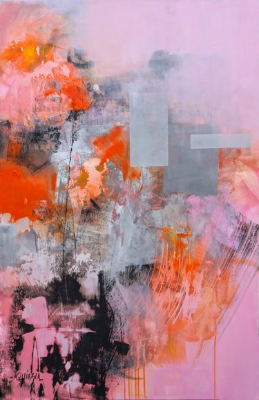 Painting titled "Pure abstract - Pink" by Marianne Quinzin, Original Artwork, Acrylic Mounted on Wood Stretcher frame
