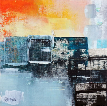 Painting titled "Entrée au port" by Marianne Quinzin, Original Artwork, Acrylic Mounted on Wood Panel