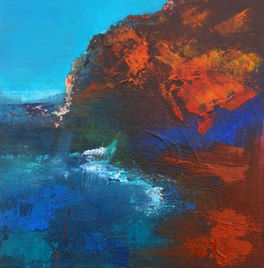 Painting titled "La falaise rousse" by Marianne Quinzin, Original Artwork, Acrylic Mounted on Wood Panel