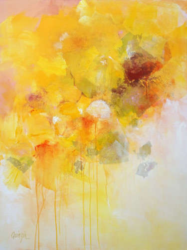 Painting titled "Fleurs jaune d'or" by Marianne Quinzin, Original Artwork, Acrylic Mounted on Wood Stretcher frame