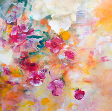 Painting titled "Gipsy flowers" by Marianne Quinzin, Original Artwork, Acrylic Mounted on Wood Stretcher frame