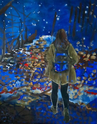 Картина под названием "Night walk" - Marianne Simonin, Подлинное произведение искусства, Акрил