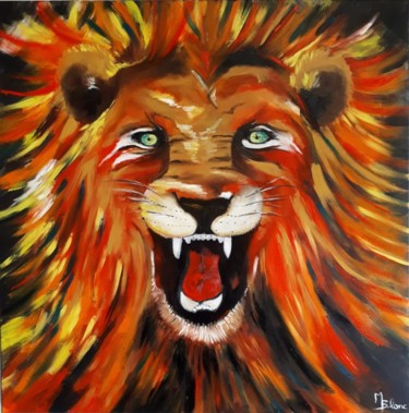 Painting titled "lion-rugissant.jpeg" by Marianne Blanc, Original Artwork, Oil