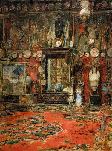 Картина под названием "The Studio of Marià…" - Mariano Fortuny, Подлинное произведение искусства, Масло