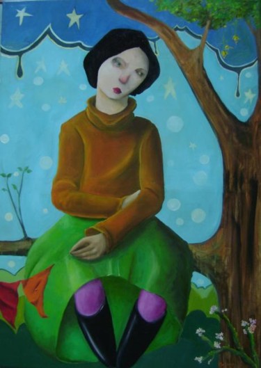 Pintura titulada "La chica del árbol" por Mariano Sánchez, Obra de arte original
