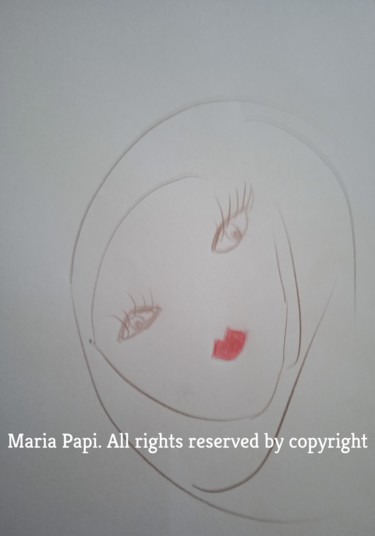 Картина под названием "Female, Γυναικα" - Μαρία Παπή, Подлинное произведение искусства, Шариковая ручка