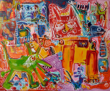 Картина под названием "My Dog and Me" - Maria Penn, Подлинное произведение искусства, Акрил Установлен на Деревянная рама дл…