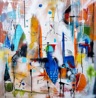 Schilderij getiteld "Barcelona City" door Maria Penn, Origineel Kunstwerk, Acryl