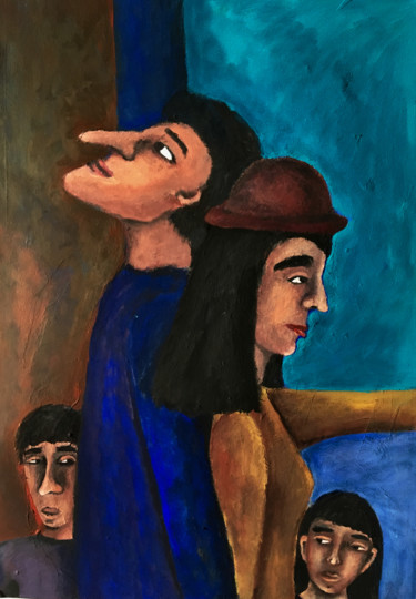 Ζωγραφική με τίτλο "Family Portrait" από Maria Demidova, Αυθεντικά έργα τέχνης, Τέμπερα