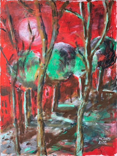 Painting titled "IN THE PARK" by Marie Kantorová Selmiová, Original Artwork, Oil Mounted on Wood Stretcher frame