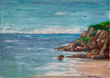 Painting titled "The Sea" by Marie Kantorová Selmiová, Original Artwork, Oil Mounted on Wood Stretcher frame