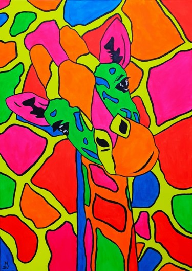 Painting titled "The florescent Gira…" by Maria Sabrina Viviani, Original Artwork, Acrylic Mounted on Wood Stretcher frame