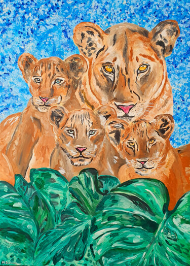 Pittura intitolato "LION FAMILY" da Maria Sabrina Viviani, Opera d'arte originale, Acrilico