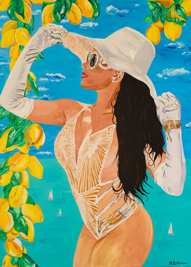 Pintura intitulada "Lemon woman" por Maria Sabrina Viviani, Obras de arte originais, Acrílico Montado em Armação em madeira