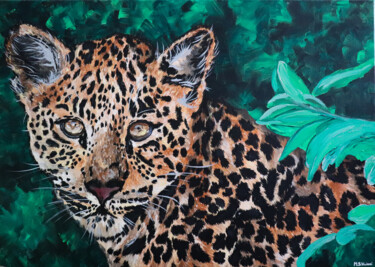 Painting titled "Baby Leopard Africa" by Maria Sabrina Viviani, Original Artwork, Acrylic Mounted on Wood Stretcher frame