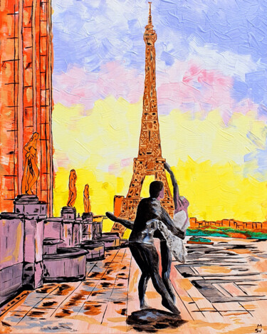 Painting titled "Dancers in Paris" by Maria Sabrina Viviani, Original Artwork, Acrylic Mounted on Wood Stretcher frame