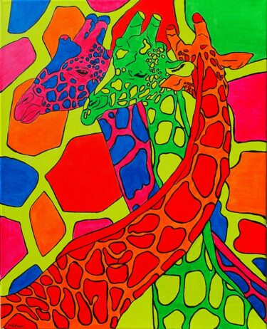 Картина под названием "Three fluorescent g…" - Maria Sabrina Viviani, Подлинное произведение искусства, Акрил Установлен на…