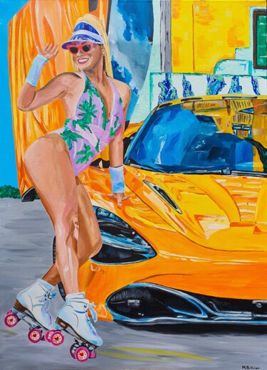 Pintura titulada "McLaren at Miami" por Maria Sabrina Viviani, Obra de arte original, Acrílico Montado en Bastidor de camill…