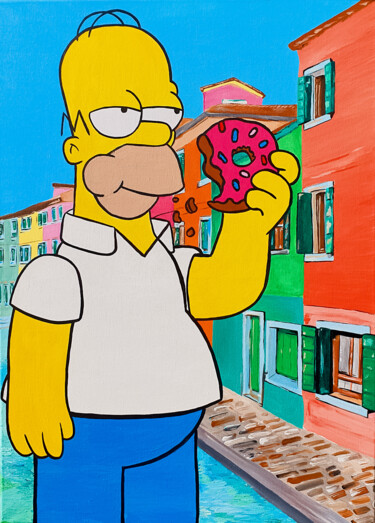 Painting titled "Homer in Venice" by Maria Sabrina Viviani, Original Artwork, Acrylic Mounted on Wood Stretcher frame