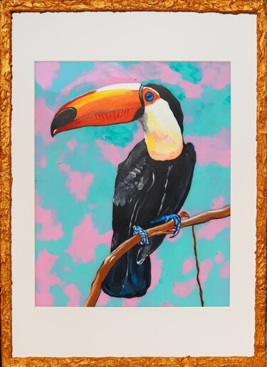 Painting titled "Toucan in Wonderland" by Maria Sabrina Viviani, Original Artwork, Acrylic Mounted on Other rigid panel