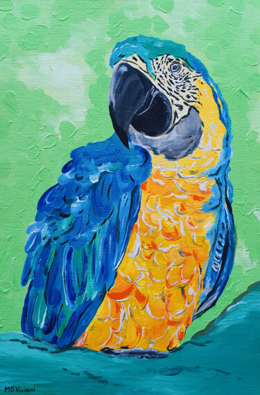 Schilderij getiteld "Blue Parrot" door Maria Sabrina Viviani, Origineel Kunstwerk, Acryl