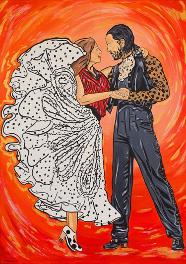 Painting titled "Flamenco energy - M…" by Maria Sabrina Viviani, Original Artwork, Acrylic Mounted on Wood Stretcher frame