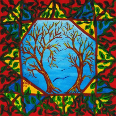 Schilderij getiteld "alberi e gabbiani" door Mariateresa Sala, Origineel Kunstwerk, Tempera