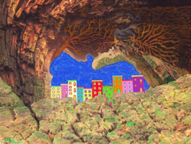 Arte digitale intitolato "il villaggio nella…" da Mariateresa Sala, Opera d'arte originale, Pittura digitale