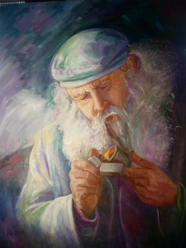 Pintura titulada "El viejo fumador" por Maria Teresa Aroz Ibañez, Obra de arte original