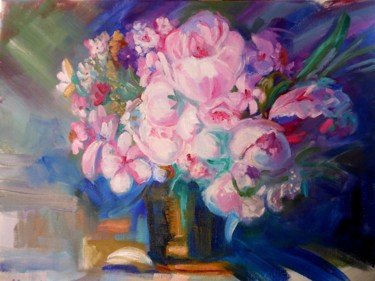 Schilderij getiteld "Tema flores" door Maria Teresa Aroz Ibañez, Origineel Kunstwerk