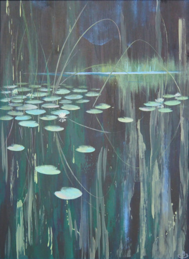 Painting titled "Water lilies on the…" by Maria Zyurik, Original Artwork, Oil