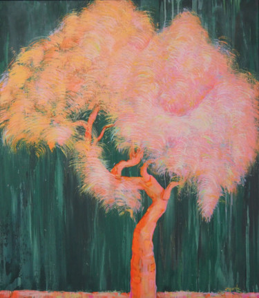 Painting titled "Flamingo tree" by Maria Zyurik, Original Artwork, Oil