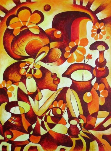 Painting titled "Florareasa" by Mariana Oros, Original Artwork, Oil Mounted on Wood Stretcher frame