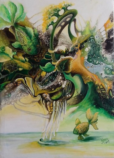 Картина под названием "Pestisorul si ulcica" - Mariana Oros, Подлинное произведение искусства, Акрил Установлен на Деревянна…