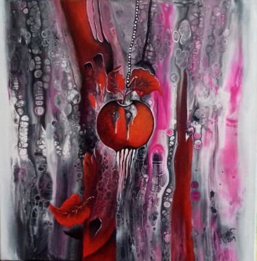 Картина под названием "Marul Rosu abstract…" - Mariana Oros, Подлинное произведение искусства, Акрил Установлен на Деревянна…