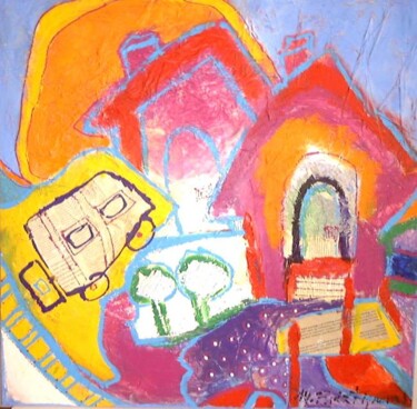 Schilderij getiteld "EL COCHE DE PERIODI…" door Maribel Ruiz Figueras (M. RUIZ FIGUERAS), Origineel Kunstwerk, Acryl