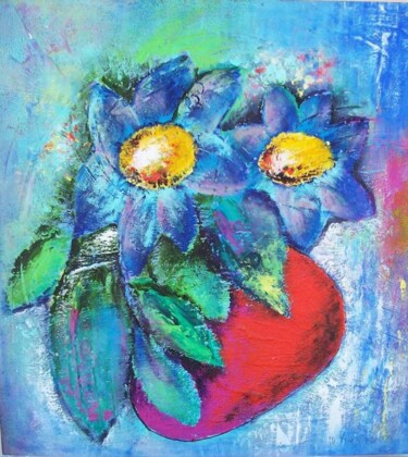 Malerei mit dem Titel "FLORES AZULES" von Maribel Ruiz Figueras (M. RUIZ FIGUERAS), Original-Kunstwerk, Acryl