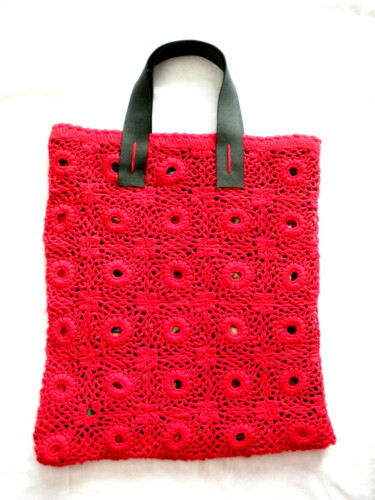 Textilkunst mit dem Titel "Sac au crochet rect…" von Maribo, Original-Kunstwerk, Textilfaser