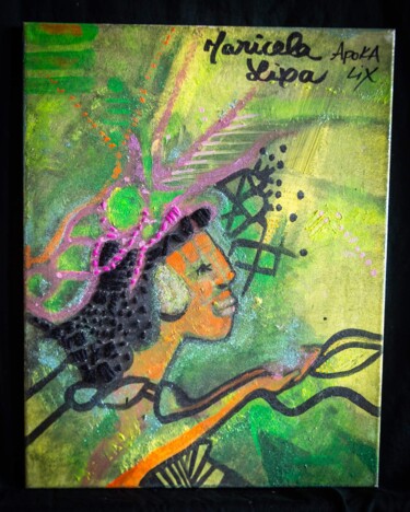 Картина под названием "Pacha Mama/ Shaman" - Maricela Lixa, Подлинное произведение искусства, Акрил
