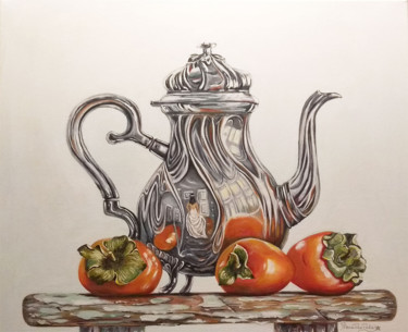 Painting titled "Persimmon Jug" by Tatiana Feoktistova, Original Artwork, Acrylic