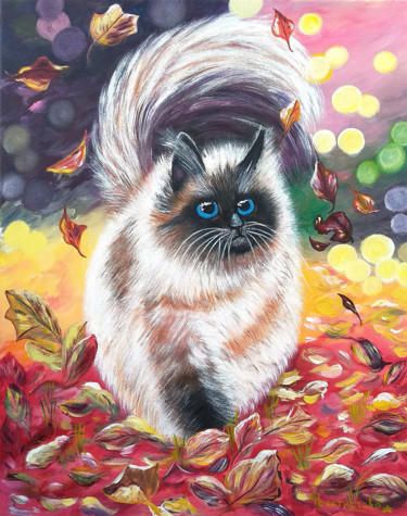 Painting titled "Autumn cat" by Tatiana Feoktistova, Original Artwork, Acrylic