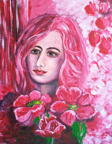 Painting titled "Woman with red hair" by Tatiana Feoktistova, Original Artwork, Acrylic