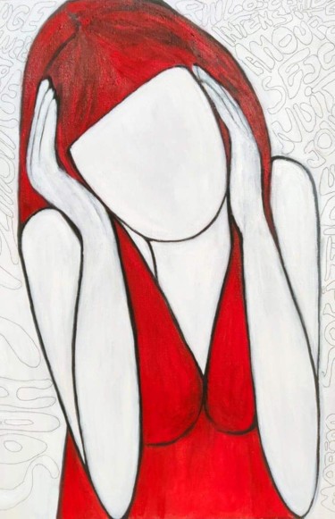 Painting titled "Lulu pensive" by Marido Boatti, Original Artwork, Oil