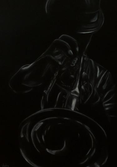 Saxophone Drawing titled "Saxophone" by Marie, Original Art, Charcoal